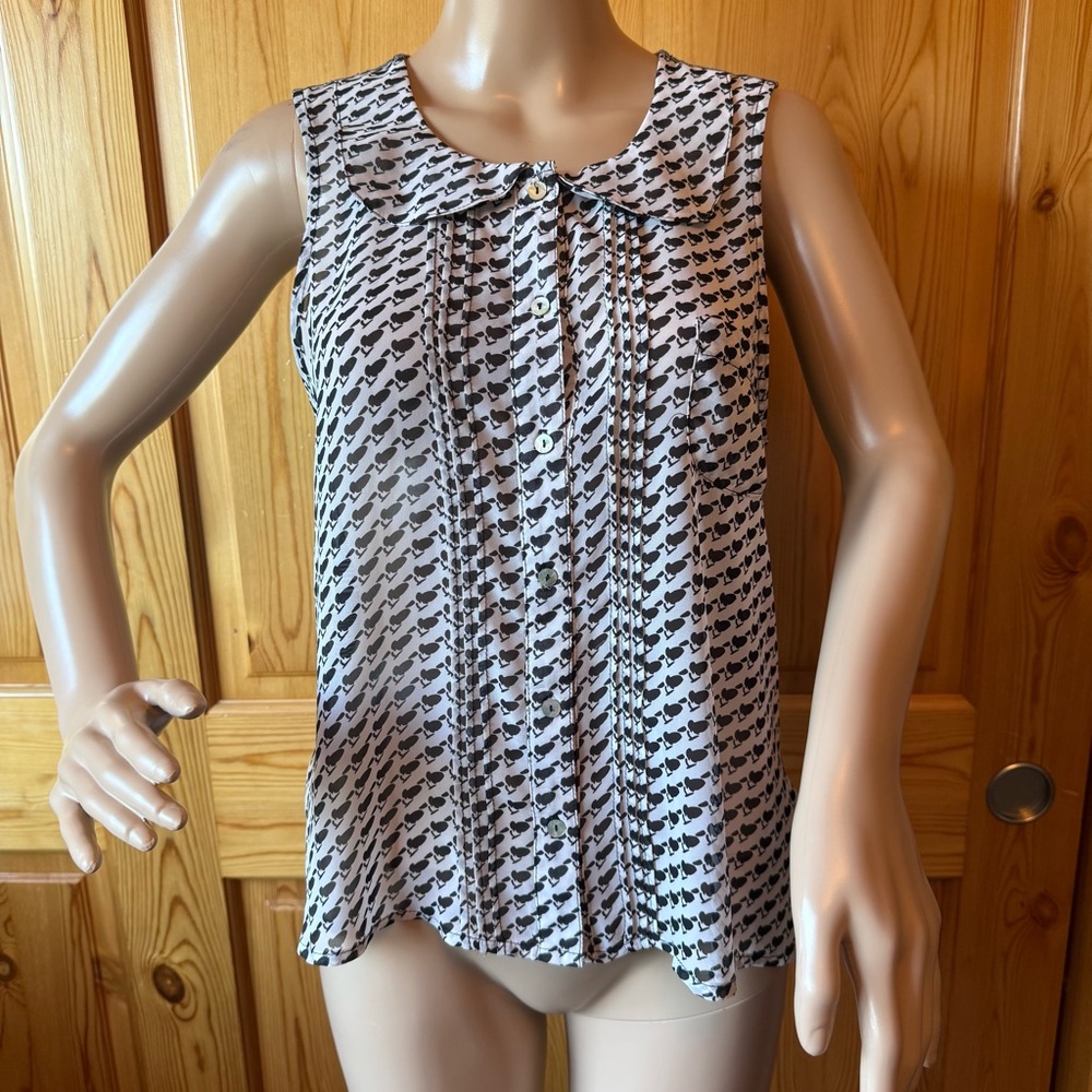 Free People Top Button Womens S Black White Preppy Academia Peter Pan Collar